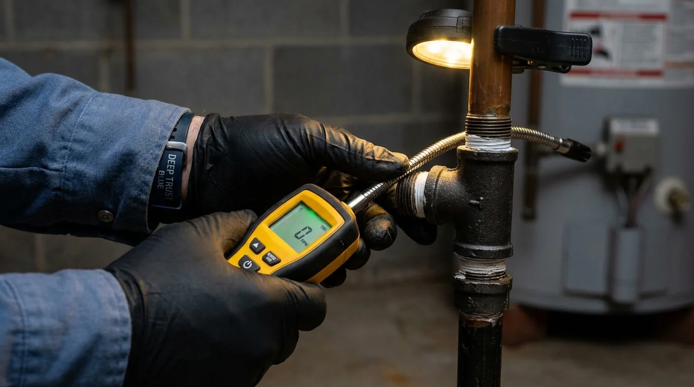 Gas leak detection with electronic sniffer by Johns Plumbing LLC in Poolesville
