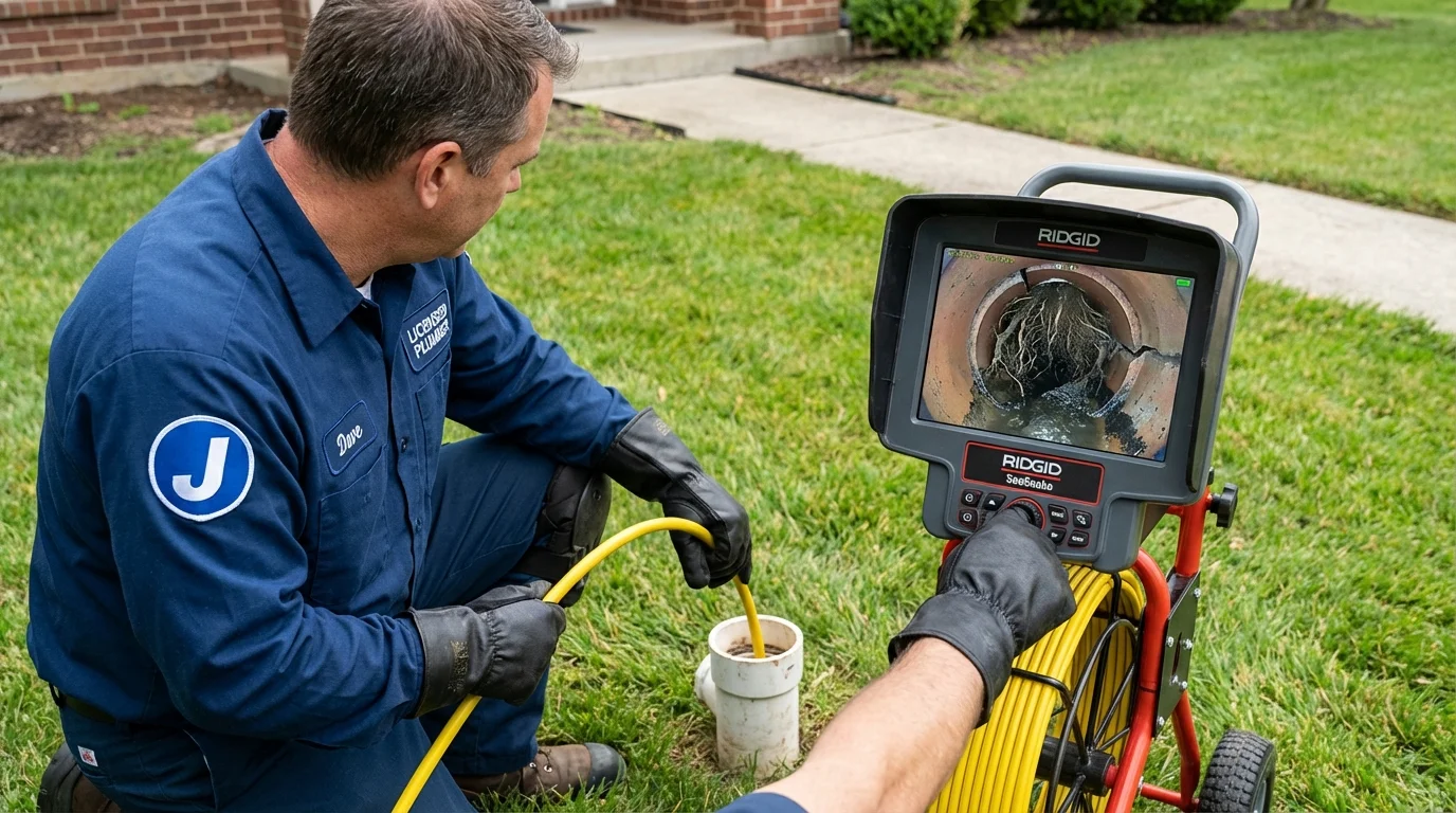 Sewer camera inspection being performed by Johns Plumbing LLC in Poolesville