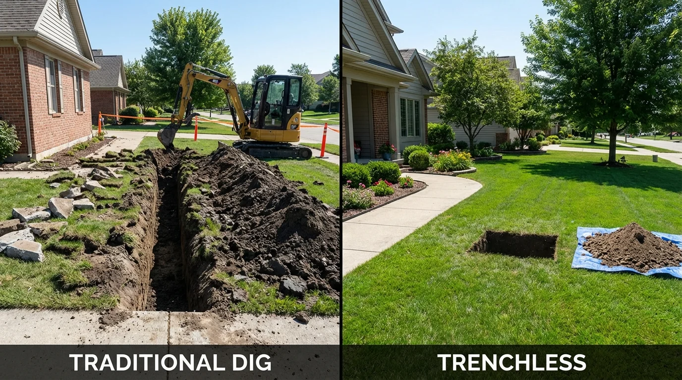 Trenchless sewer repair with minimal yard damage versus traditional excavation in Poolesville, MD